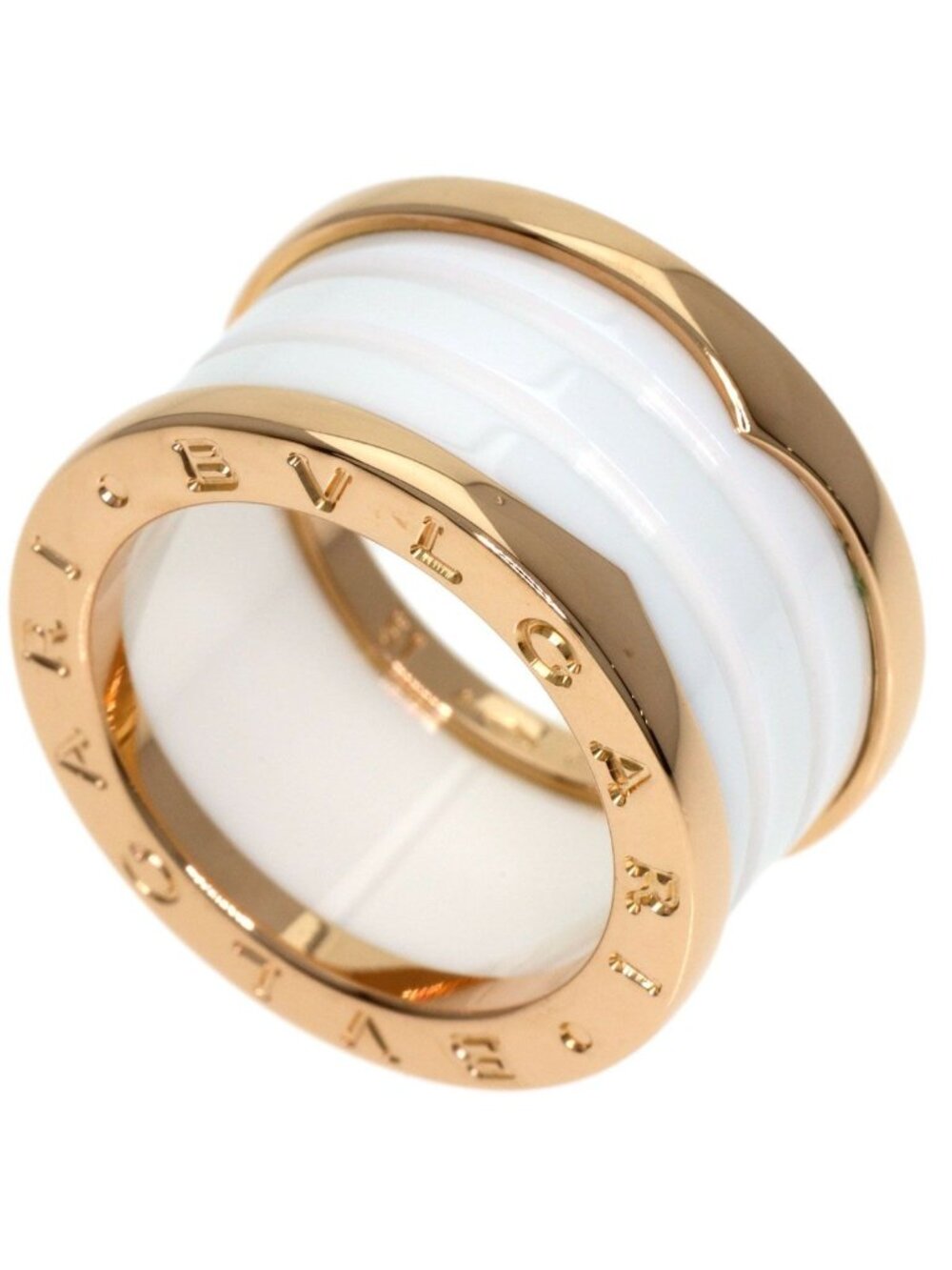 Bvlgari B.zero1 Band White Ceramic 51 Ring 18k Pink Gold